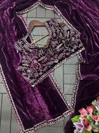 Royal Party Wear Velvet Saree with Sequins Embroidered Blouse