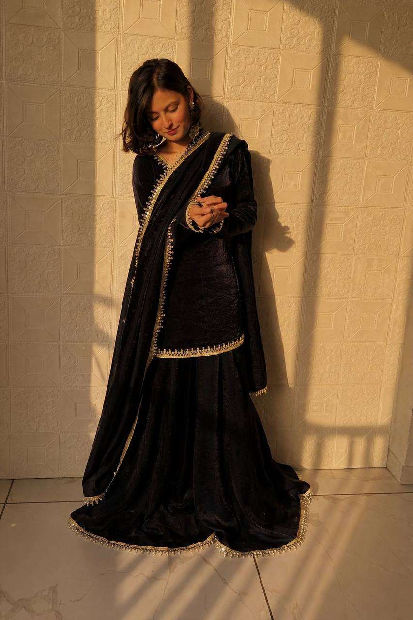 Royal Black Designer Plazzo Suit with Mirror Detailing - Eid Special