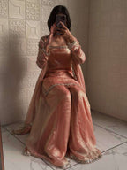 Peach Glam Eid Party Wear Mirror Work Palazzo Suit