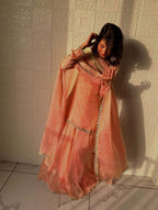 Peach Glam Eid Party Wear Mirror Work Palazzo Suit