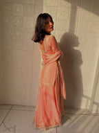Peach Glam Eid Party Wear Mirror Work Palazzo Suit