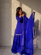 Premium Blue Silk Kurti Palazzo Set with Dupatta