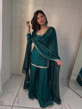 Elegant Green Fandy Silk Mirror Work Kurti Palazzo Set