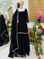 Royal Black Designer Plazzo Suit with Mirror Detailing - Eid Special