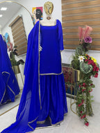 Premium Blue Silk Kurti Palazzo Set with Dupatta