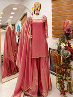Peach Glam Eid Party Wear Mirror Work Palazzo Suit