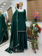 Elegant Green Fandy Silk Mirror Work Kurti Palazzo Set
