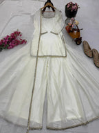 Graceful White Eidn Wear Silk Plazzo Set with Dupatta