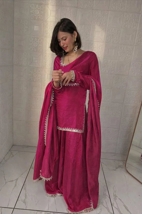 Chic Rani Pink Fendy Silk Plazzo set Eid Wear Collection