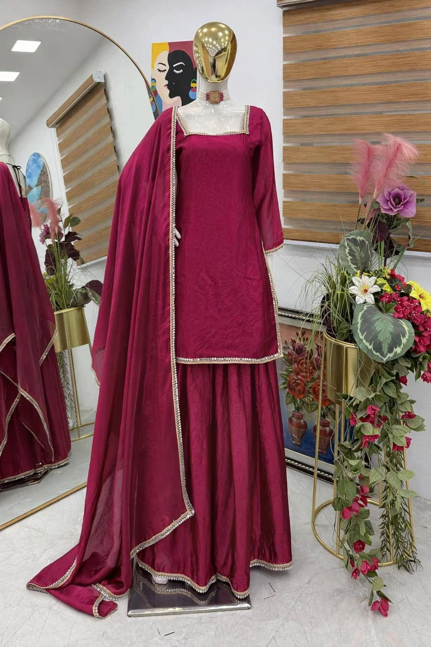 Chic Rani Pink Fendy Silk Plazzo set Eid Wear Collection