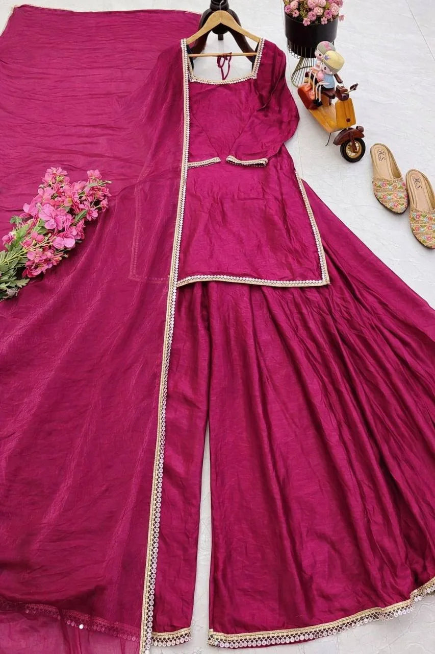 Chic Rani Pink Fendy Silk Plazzo set Eid Wear Collection