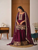 Luxury Fendy Silk Top & Sharara Set with Embroidered Dupatta