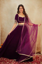 Royal 9000 Velvet Lehenga Choli with Dori & Sequence Embellished Border