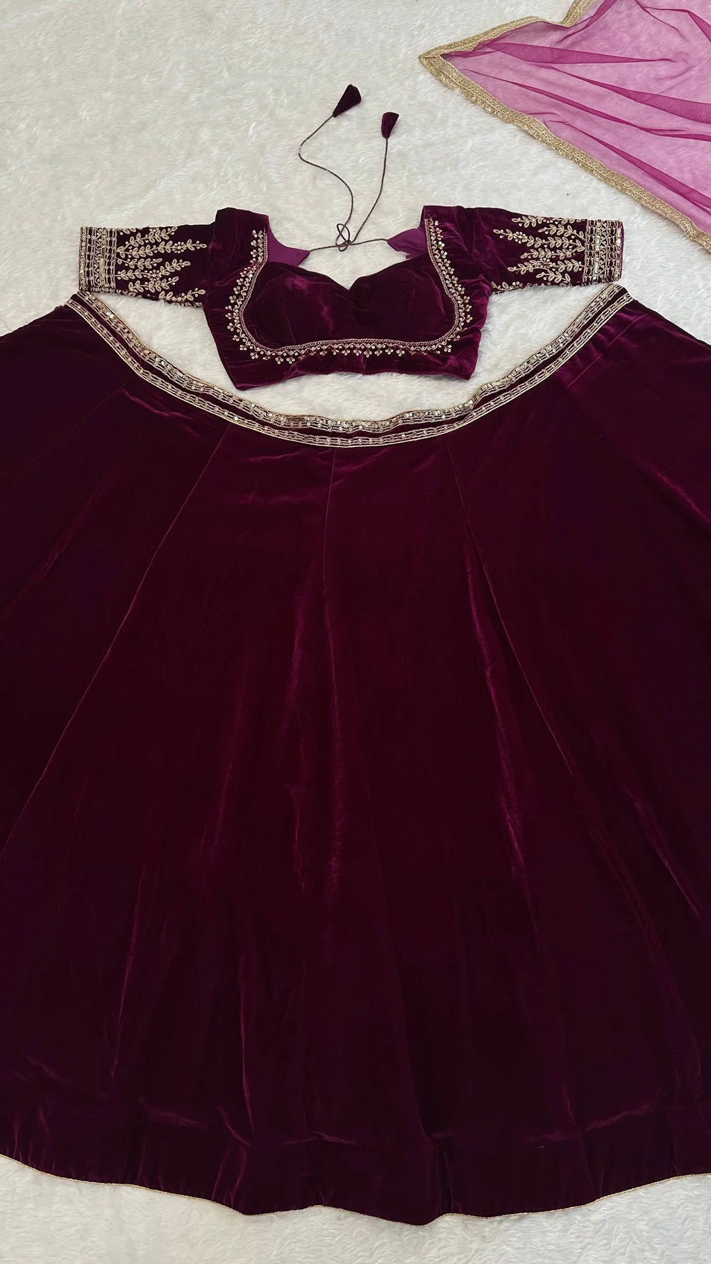 Royal 9000 Velvet Lehenga Choli with Dori & Sequence Embellished Border