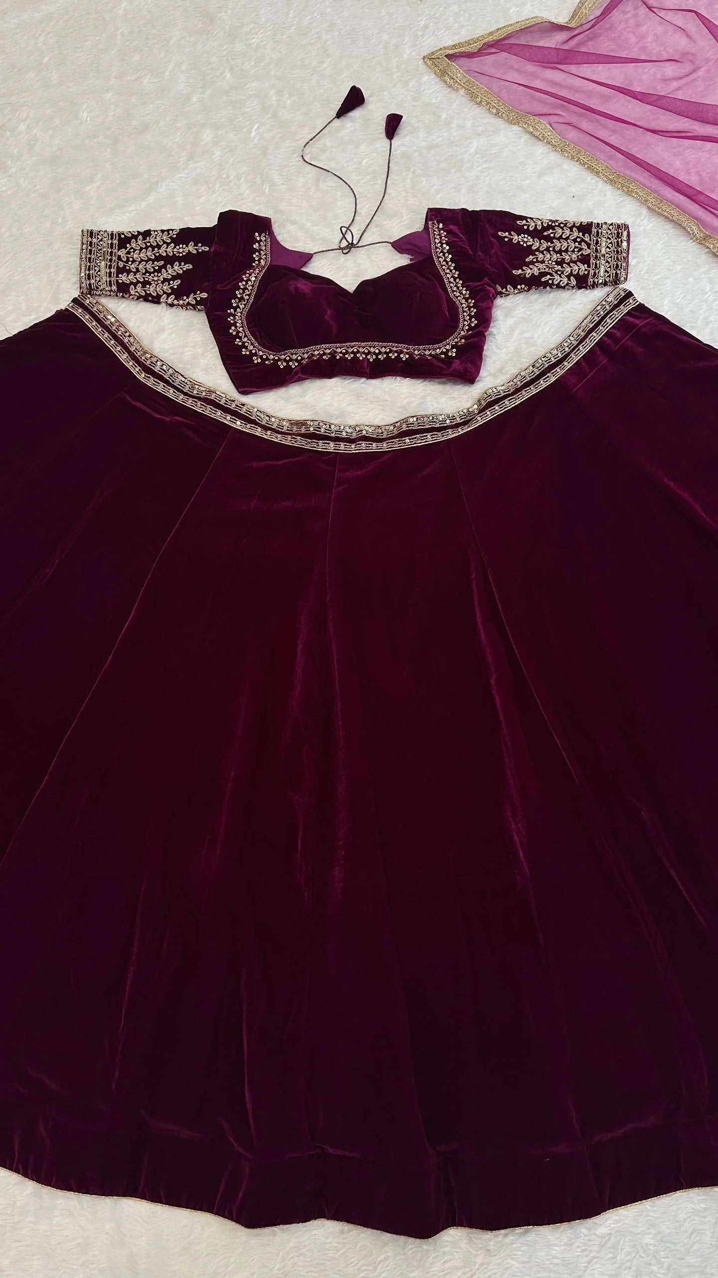 Royal 9000 Velvet Lehenga Choli with Dori & Sequence Embellished Border