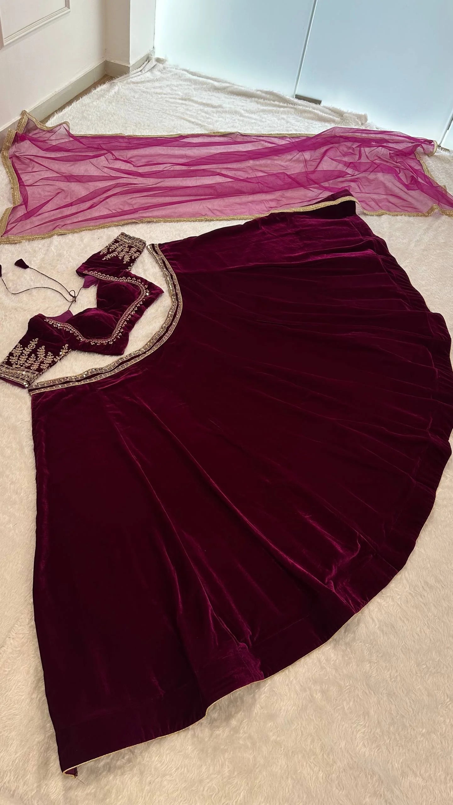 Royal 9000 Velvet Lehenga Choli with Dori & Sequence Embellished Border