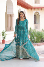 Silver Crunchy Embroidered Gown with Rich Sequin Work & Designer Dupatta
