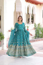 Silver Crunchy Embroidered Gown with Rich Sequin Work & Designer Dupatta
