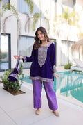 Party Wear 9000 Velvet Top Pant Ensemble with Rich Zari Coding & Batwa