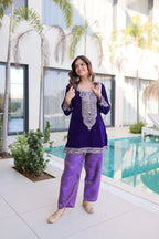 Party Wear 9000 Velvet Top Pant Ensemble with Rich Zari Coding & Batwa