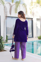 Party Wear 9000 Velvet Top Pant Ensemble with Rich Zari Coding & Batwa