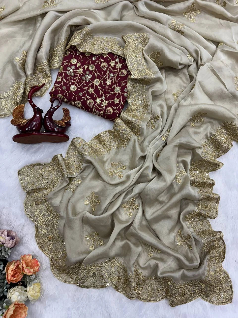 Rangoli Silk Saree with Zari & Sequin Embroidery