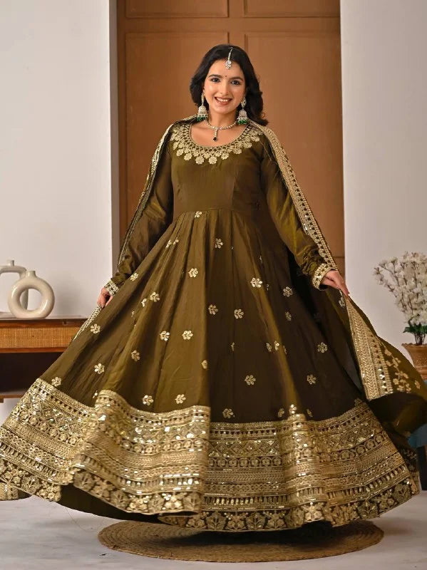 Festive Wear NC Vichitra Silk Anarkali with Cancan Flair, Pant & Dupatta
