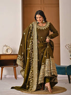 Festive Wear NC Vichitra Silk Anarkali with Cancan Flair, Pant & Dupatta
