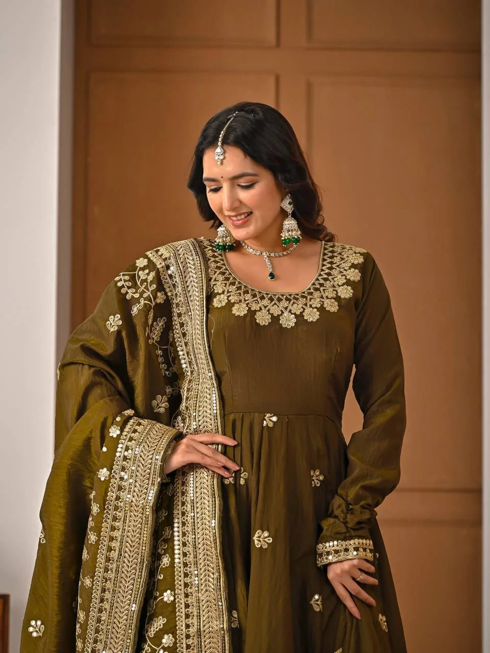 Festive Wear NC Vichitra Silk Anarkali with Cancan Flair, Pant & Dupatta