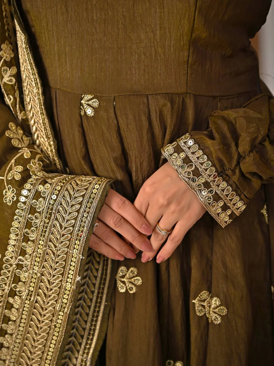 Festive Wear NC Vichitra Silk Anarkali with Cancan Flair, Pant & Dupatta