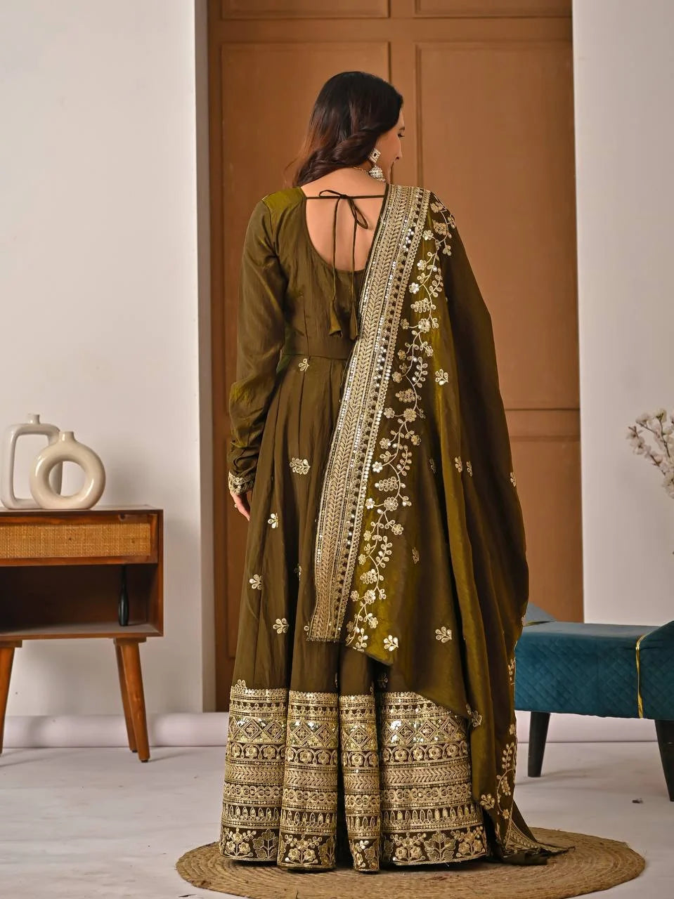 Festive Wear NC Vichitra Silk Anarkali with Cancan Flair, Pant & Dupatta
