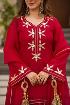 Red Chiffon Short Kurti Palazzo Dupatta Set With Beautiful Gota Patti Work