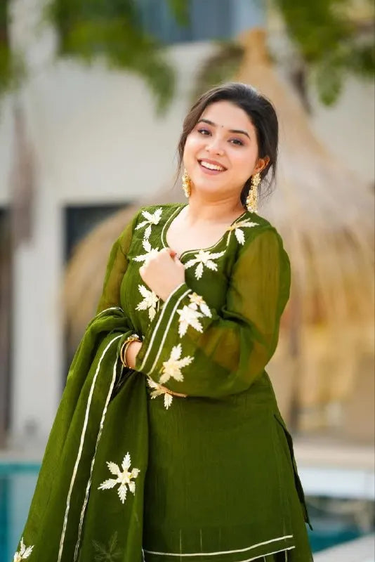Premium Soft Chiffon Short Kurta Palazzo Dupatta with Beautiful Gota Patti Handwork