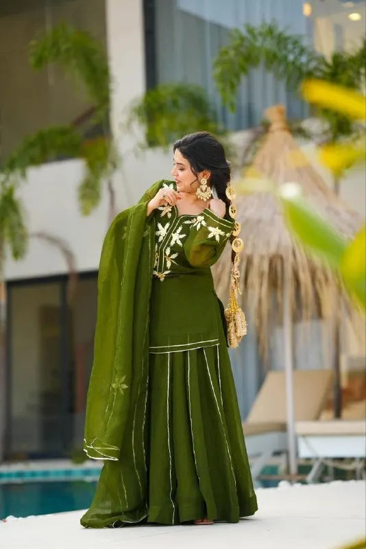 Premium Soft Chiffon Short Kurta Palazzo Dupatta with Beautiful Gota Patti Handwork