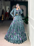 Elegant Tasar Silk Printed Lehenga Choli with Koti