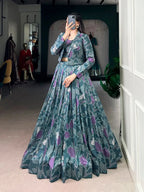 Elegant Tasar Silk Printed Lehenga Choli with Koti