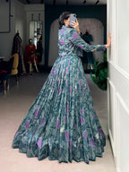 Elegant Tasar Silk Printed Lehenga Choli with Koti