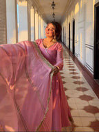 Heavy Tabby Organza Embroidered Anarkali Pant Set with Dupatta