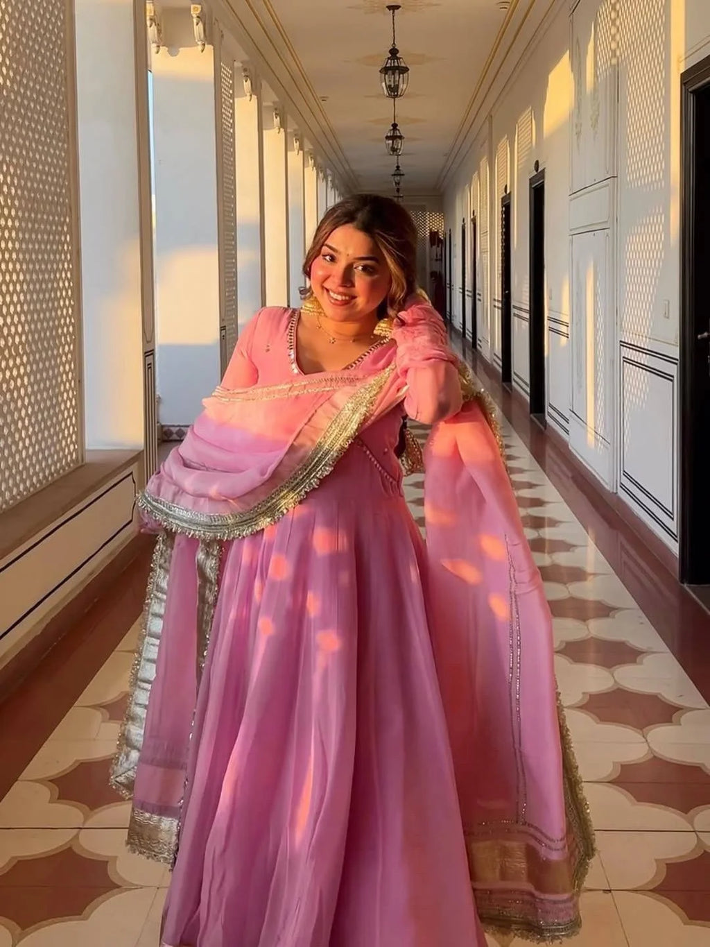 Heavy Tabby Organza Embroidered Anarkali Pant Set with Dupatta