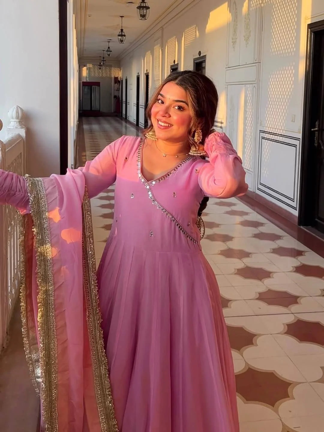 Heavy Tabby Organza Embroidered Anarkali Pant Set with Dupatta