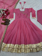 Heavy Tabby Organza Embroidered Anarkali Pant Set with Dupatta