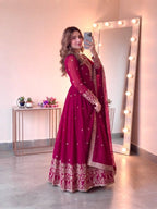 Long Flaired Anarkali Gown Pant With Dupatta - Festive & Wedding Wear