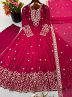 Long Flaired Anarkali Gown Pant With Dupatta - Festive & Wedding Wear