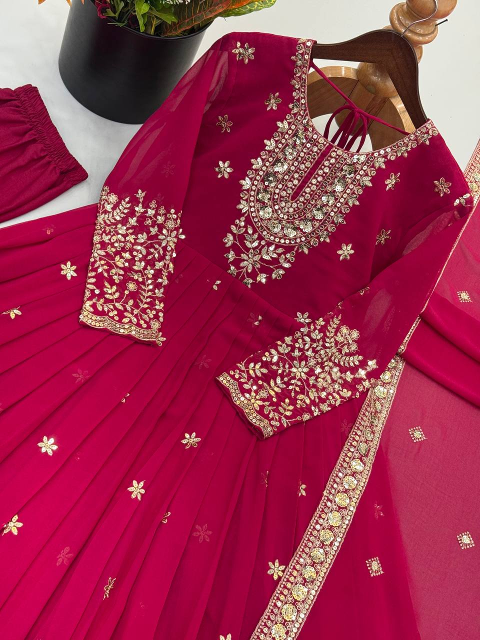 Long Flaired Anarkali Gown Pant With Dupatta - Festive & Wedding Wear