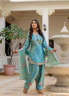 Luxury Japan Satin Kurti Farshi Suit With Organza Silk Dupatta
