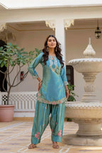 Luxury Japan Satin Kurti Farshi Suit With Organza Silk Dupatta