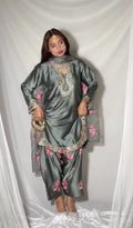 New Arrival Grey Floral Embroidery Kurti With Farshi Salwar Suit Eid Collection