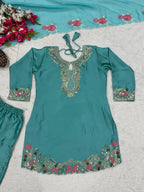 Luxury Japan Satin Kurti Farshi Suit With Organza Silk Dupatta