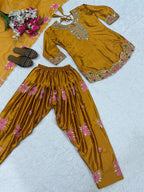 Graceful Olive Gold Japan Satin Farshi Salwar Set With Elegant Dupatta