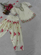 Party Wear White Japan Satin Farshi Salwar Suit With Embroidery Work